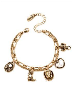 Western Charm Stack Bracelets 22K Gold Silver Plated Turquoise